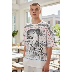 Vtg Cherokee Graphic T-Shirt Mens L White Tribal Indian Girl Single Stitch USA